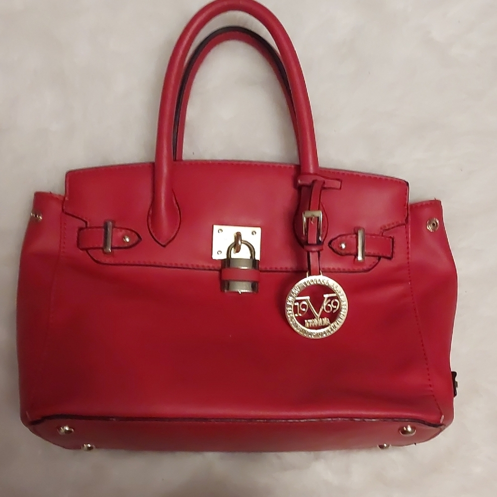 Versace Red and Gold Satchel Bag